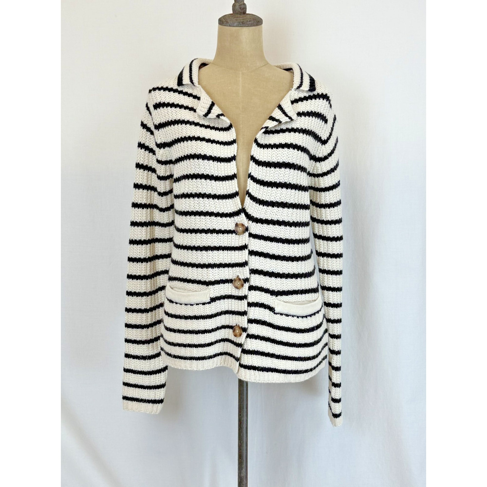 NWT Soya Concept Ivory & Black Cardigan Button Front Sweater #0410 Size XS